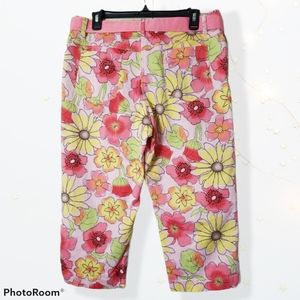 Covington Pink Funky Floral 70's Inspired Capris with Belt Size 12